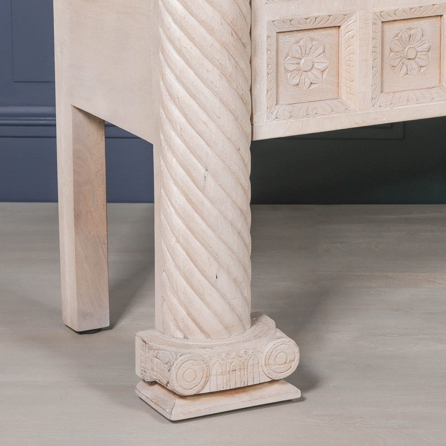 Hand-Carved Mango Wood Reception & Shop Display Desk in Blanchie Finish Side Table CasaFenix