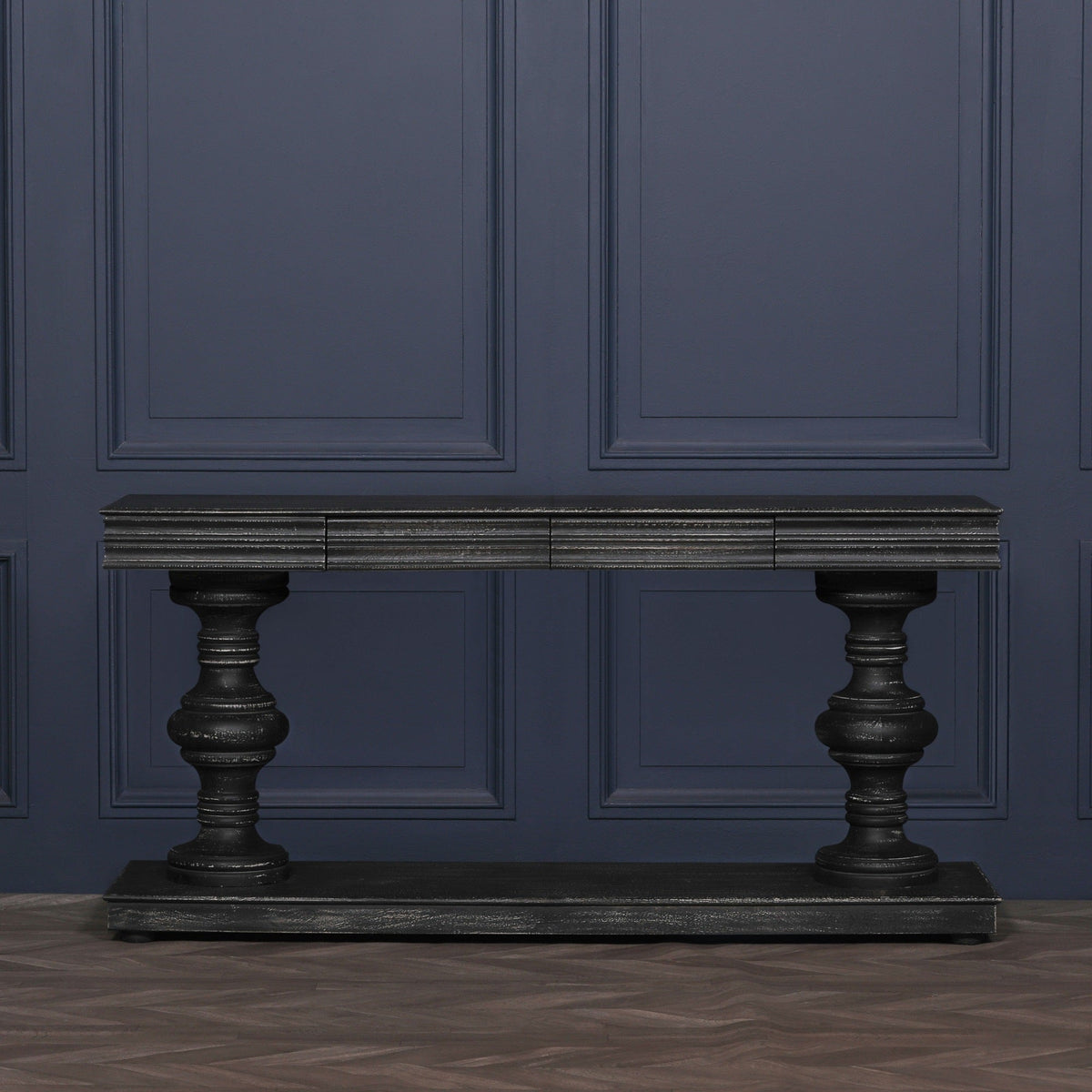 Black Distressed Mango Wood Console Table with Two Drawers 180cm Console table CasaFenix