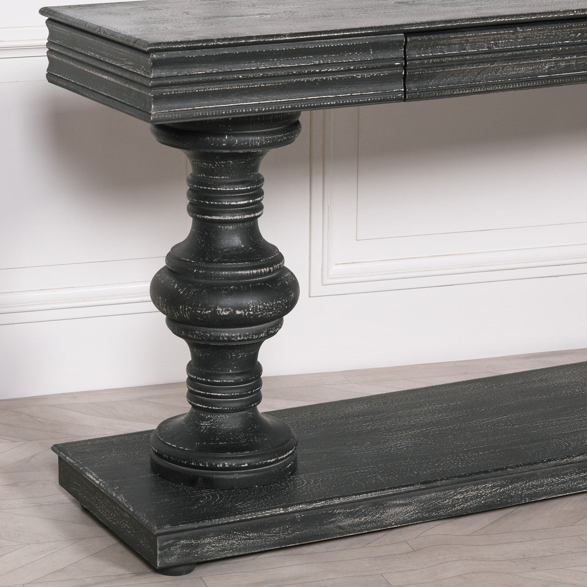 Black Distressed Mango Wood Console Table with Two Drawers 180cm Console table CasaFenix