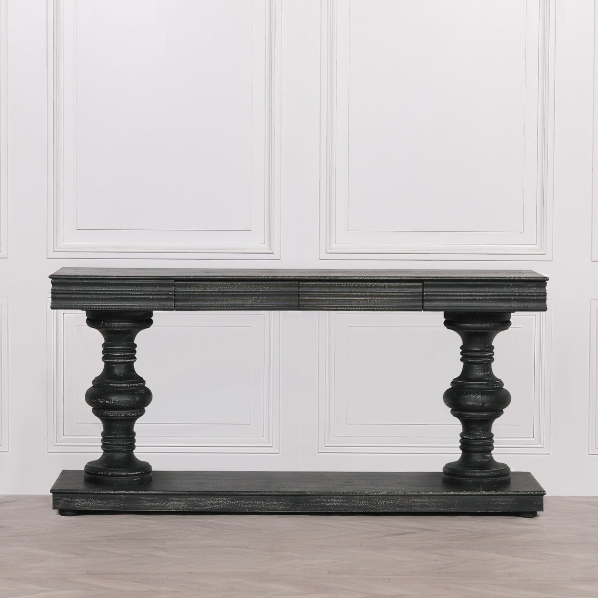 Black Distressed Mango Wood Console Table with Two Drawers 180cm Console table CasaFenix