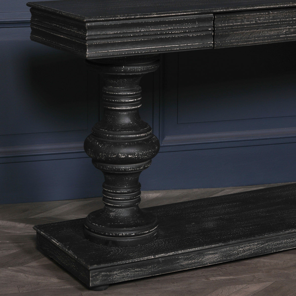 Black Distressed Mango Wood Console Table with Two Drawers 180cm Console table CasaFenix