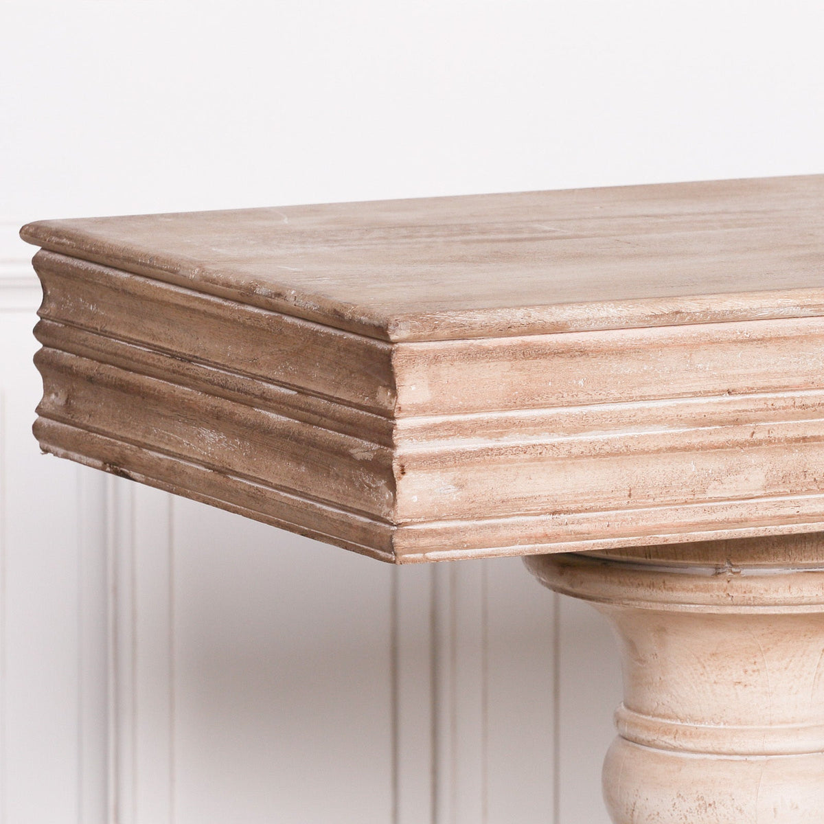 Hand-Carved Mango Wood Console Table with Twin Turned Pedestals and Two Drawers Console table CasaFenix