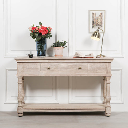 Acacia Wooden Console with Single Drawer Side Table CasaFenix