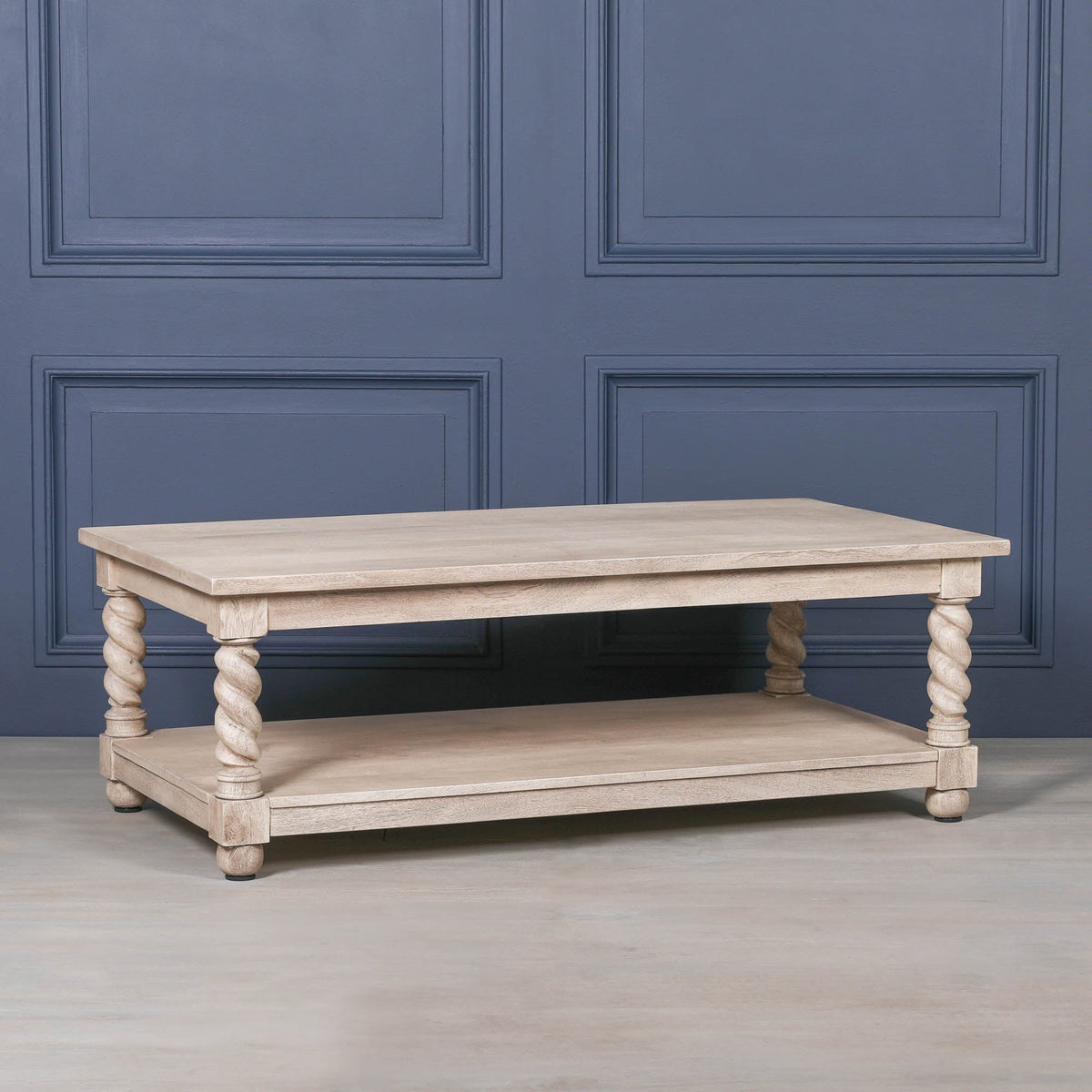 Handcrafted Acacia Wood Coffee Table with Twist-Carved Column Legs Coffee table CasaFenix