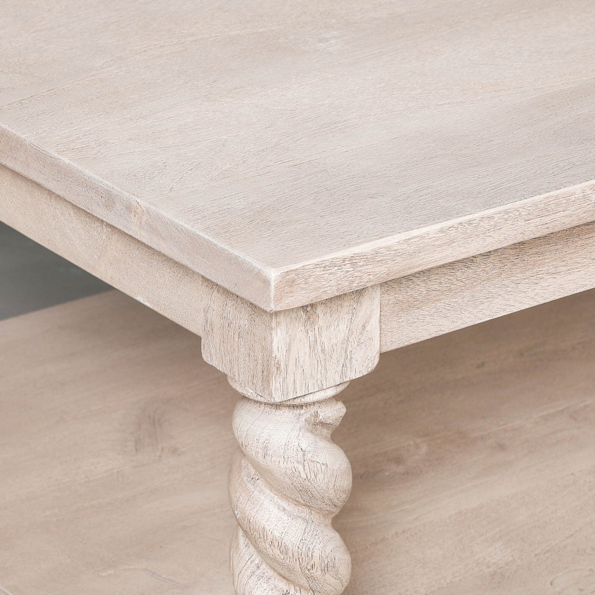 Handcrafted Acacia Wood Coffee Table with Twist-Carved Column Legs Coffee table CasaFenix