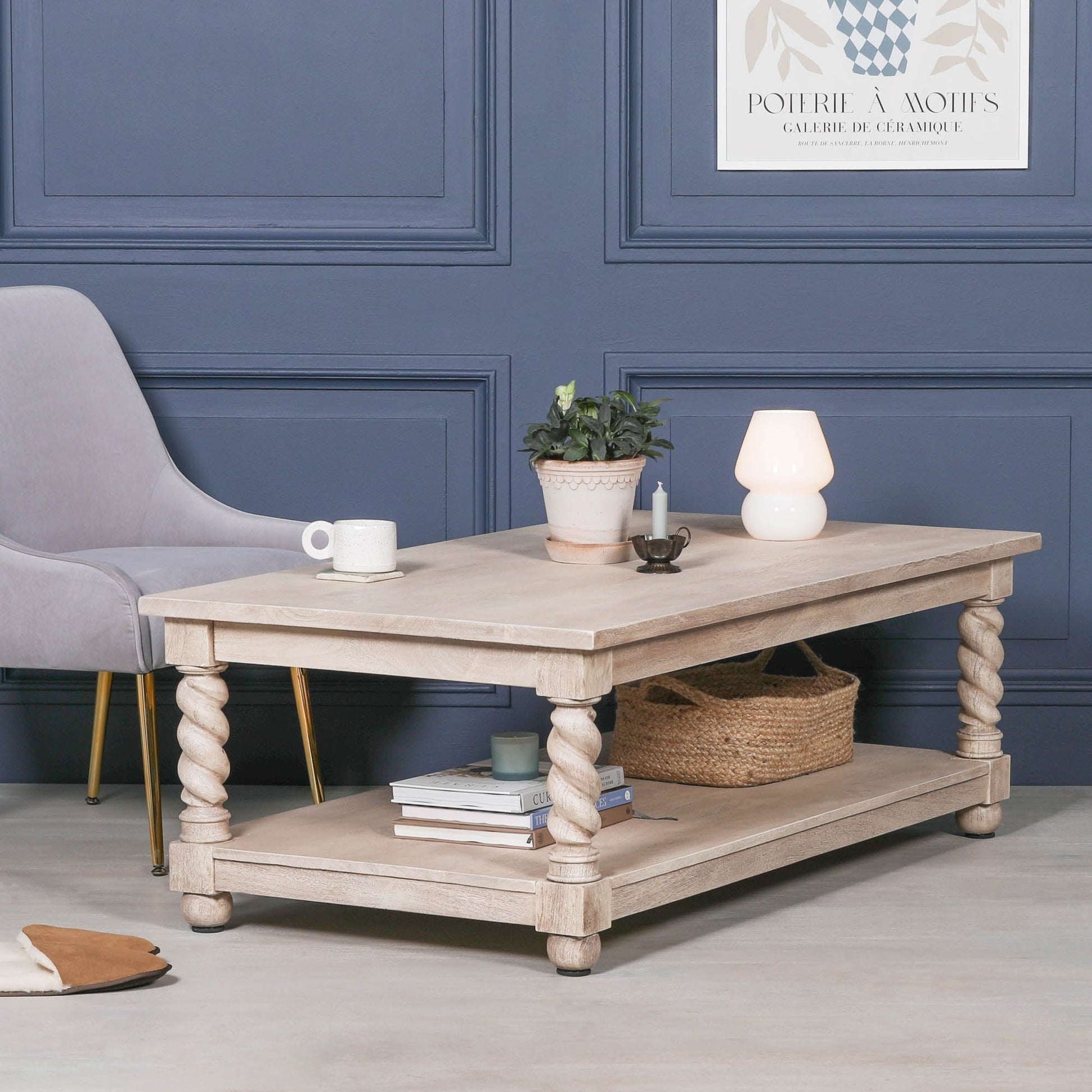 Handcrafted Acacia Wood Coffee Table with Twist-Carved Column Legs Coffee table CasaFenix
