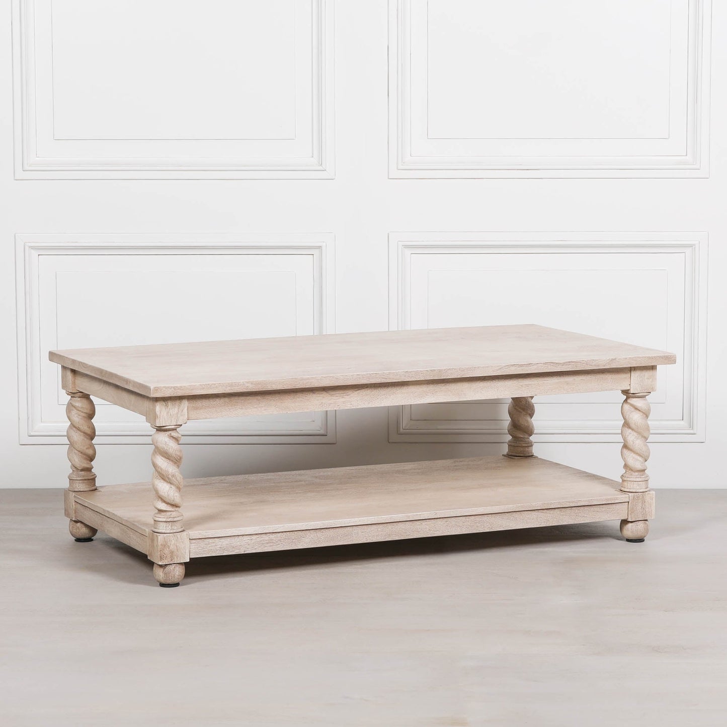 Handcrafted Acacia Wood Coffee Table with Twist-Carved Column Legs Coffee table CasaFenix