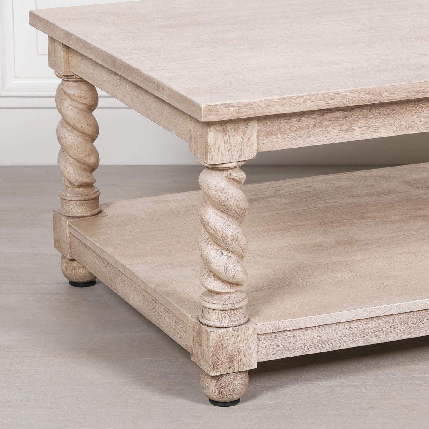 Handcrafted Acacia Wood Coffee Table with Twist-Carved Column Legs Coffee table CasaFenix