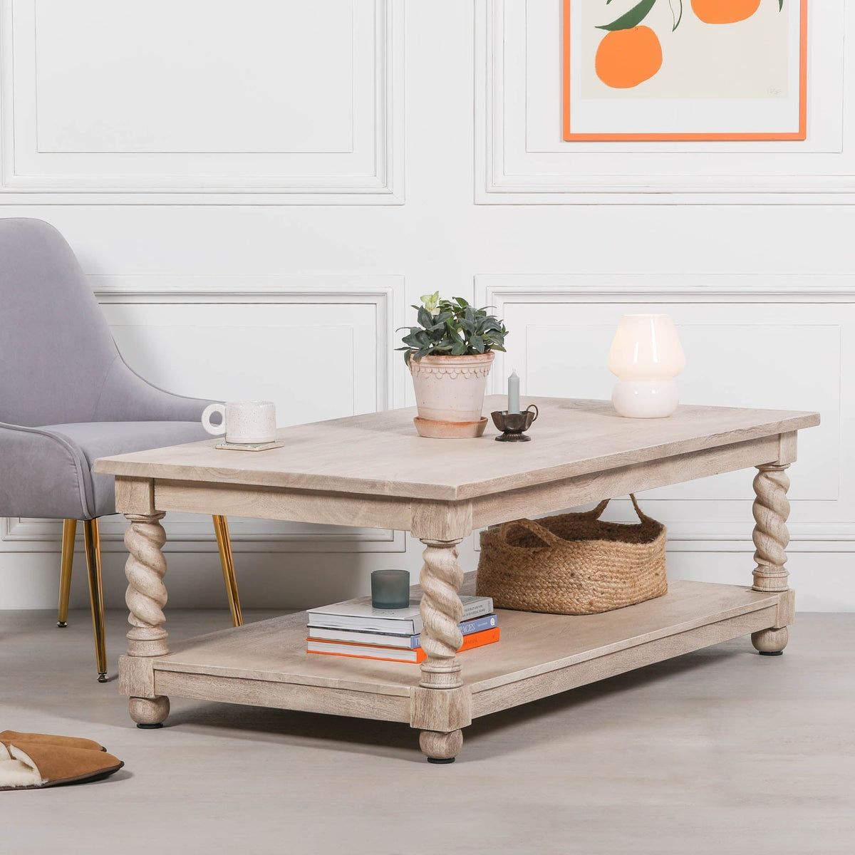 Handcrafted Acacia Wood Coffee Table with Twist-Carved Column Legs Coffee table CasaFenix