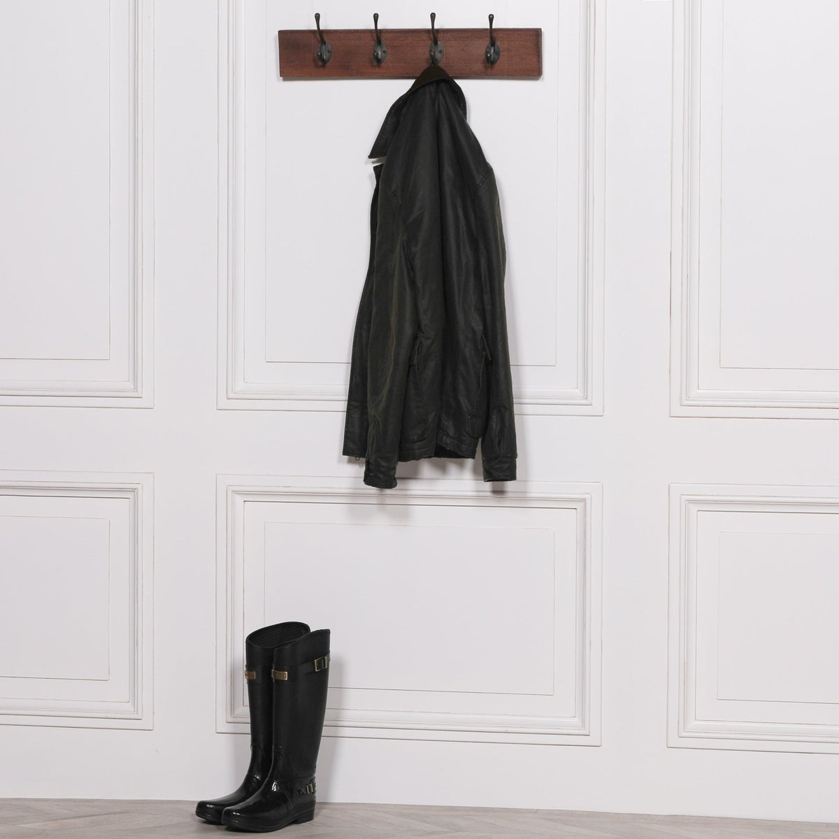Mango Wood and Cast Iron 4-Hook Wall Coat Rack 60cm Coat rack CasaFenix