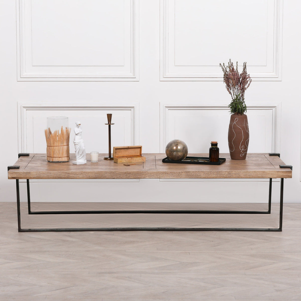 Handcrafted Mango Wood and Wrought Iron Coffee Table 184cm Coffee table CasaFenix