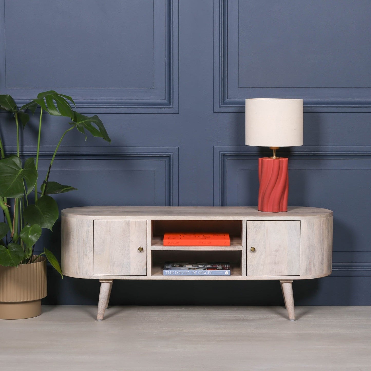 Mango Wood TV Cabinet for up to 50" TVs in Blanchie Finish TV Stand CasaFenix
