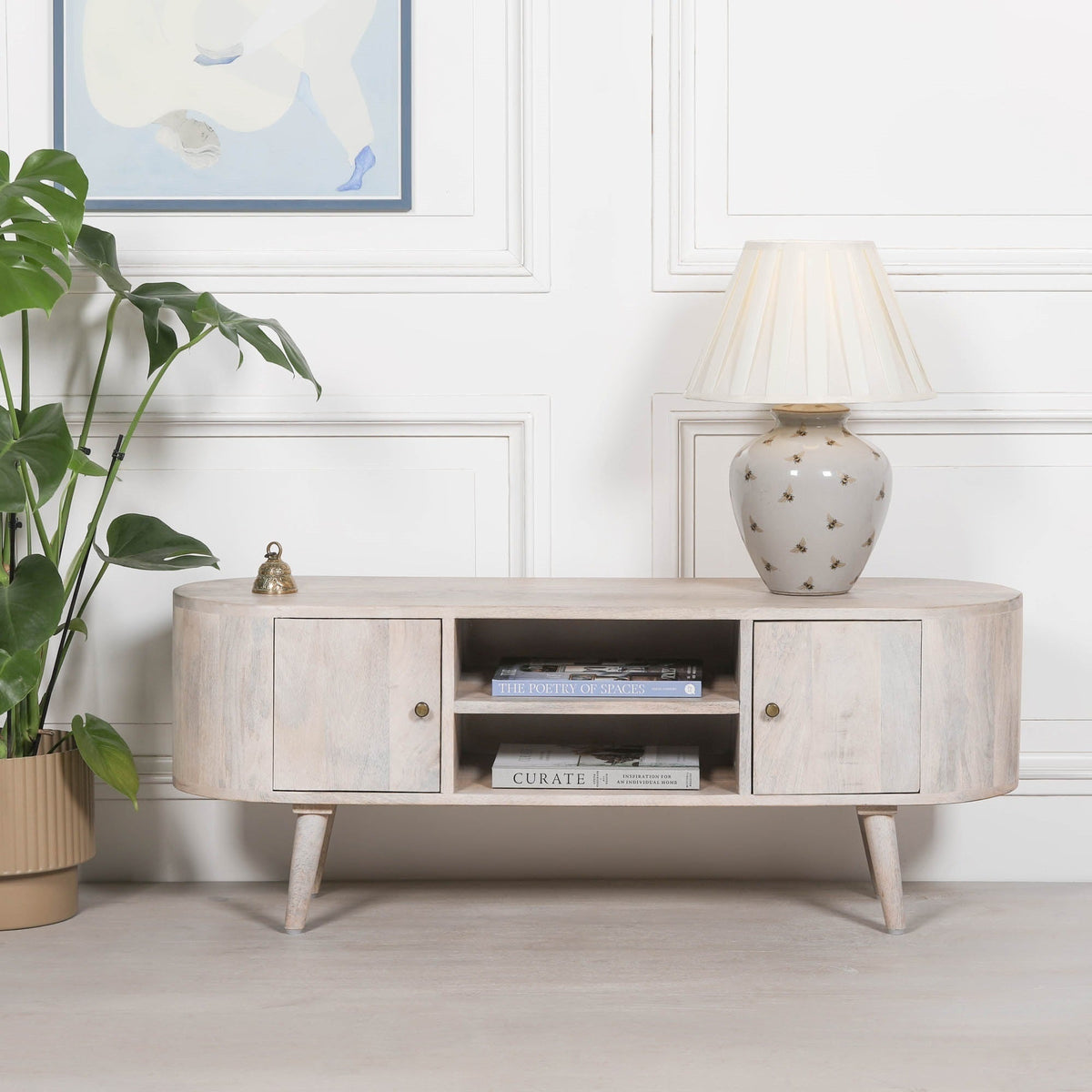 Mango Wood TV Cabinet for up to 50" TVs in Blanchie Finish TV Stand CasaFenix
