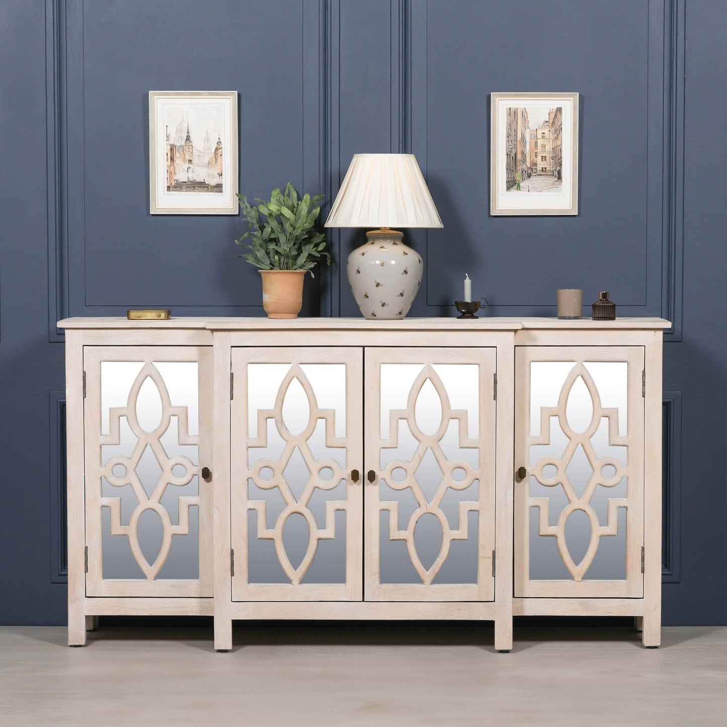 Wooden 4 Door Mirrored Breakfront Sideboard Buffets & Sideboards CasaFenix
