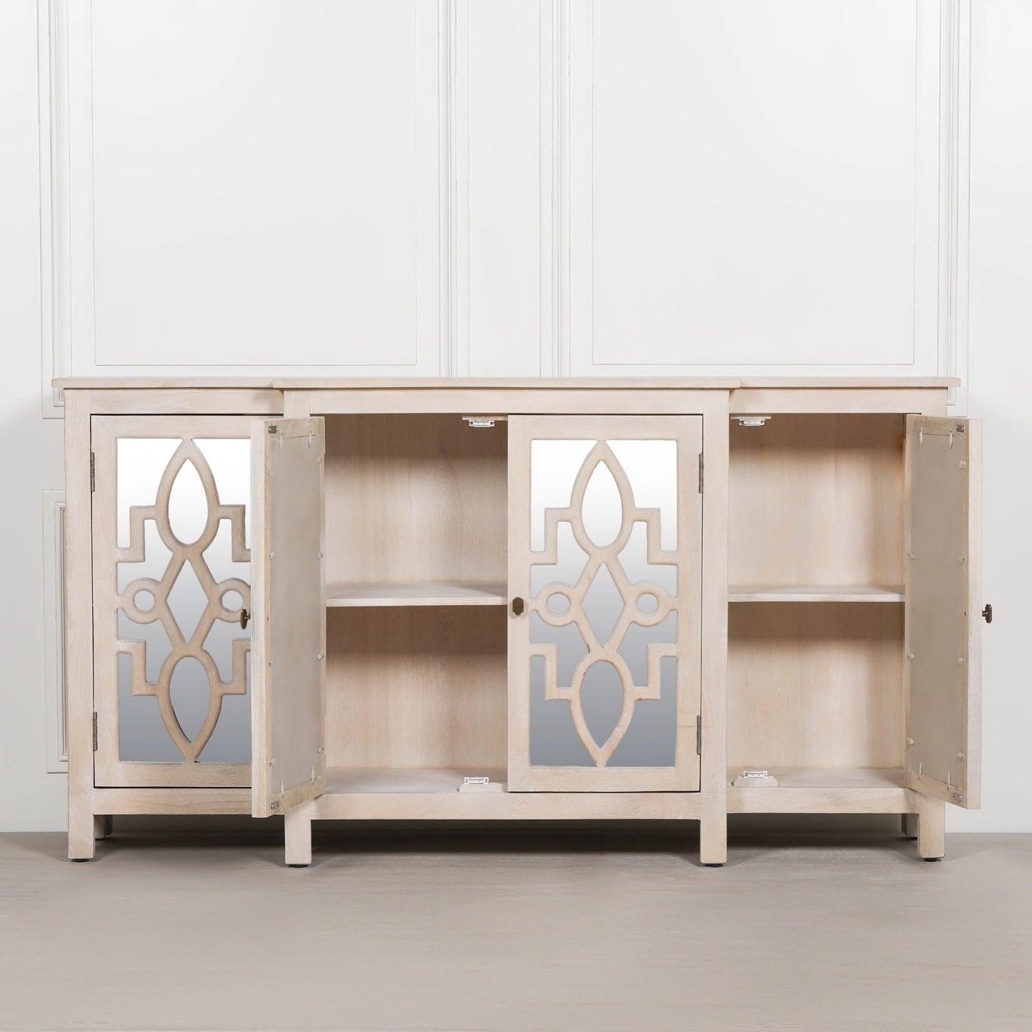 Wooden 4 Door Mirrored Breakfront Sideboard Buffets & Sideboards CasaFenix