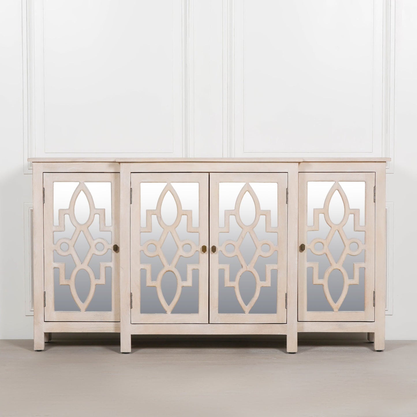 Wooden 4 Door Mirrored Breakfront Sideboard Buffets & Sideboards CasaFenix