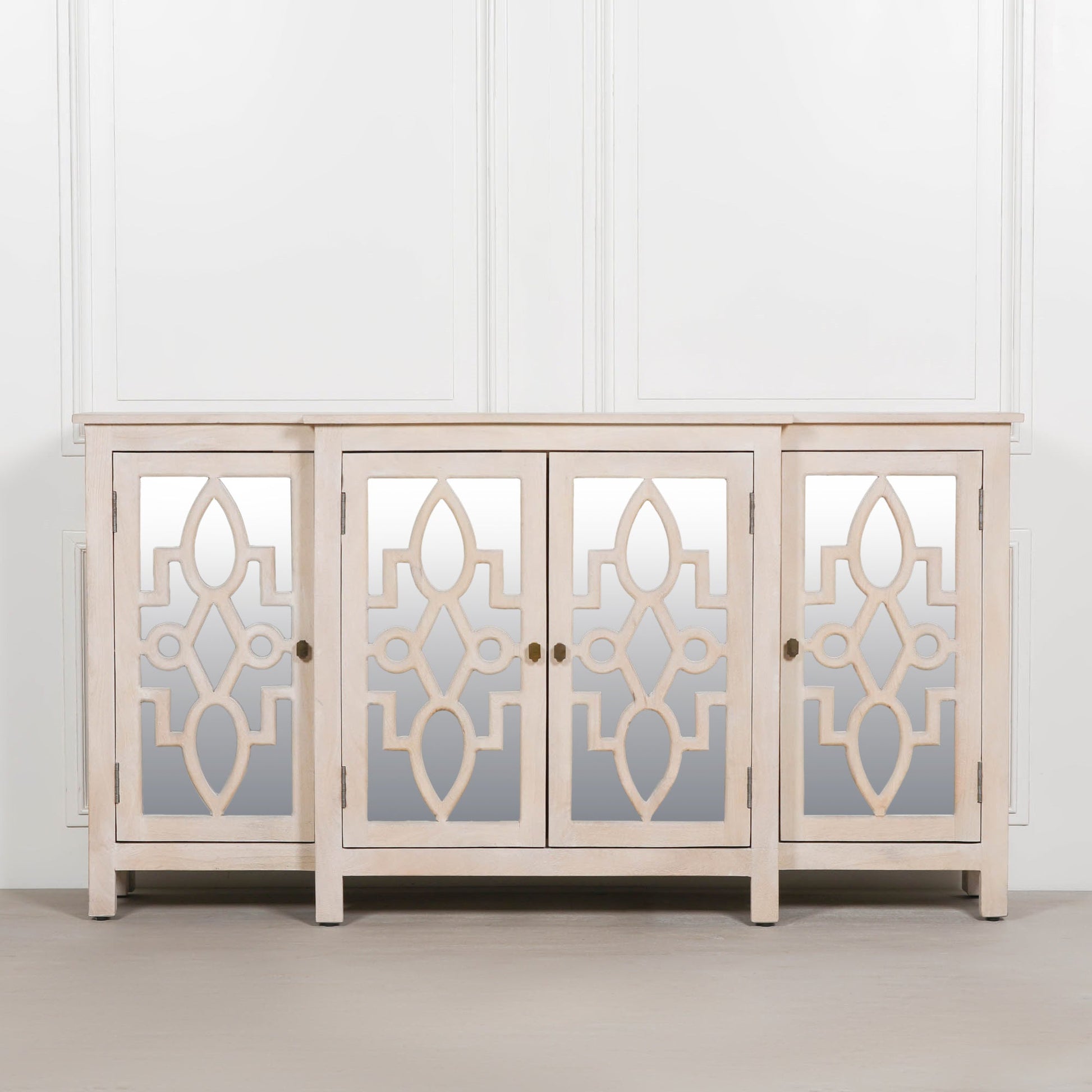 Wooden 4 Door Mirrored Breakfront Sideboard Buffets & Sideboards CasaFenix