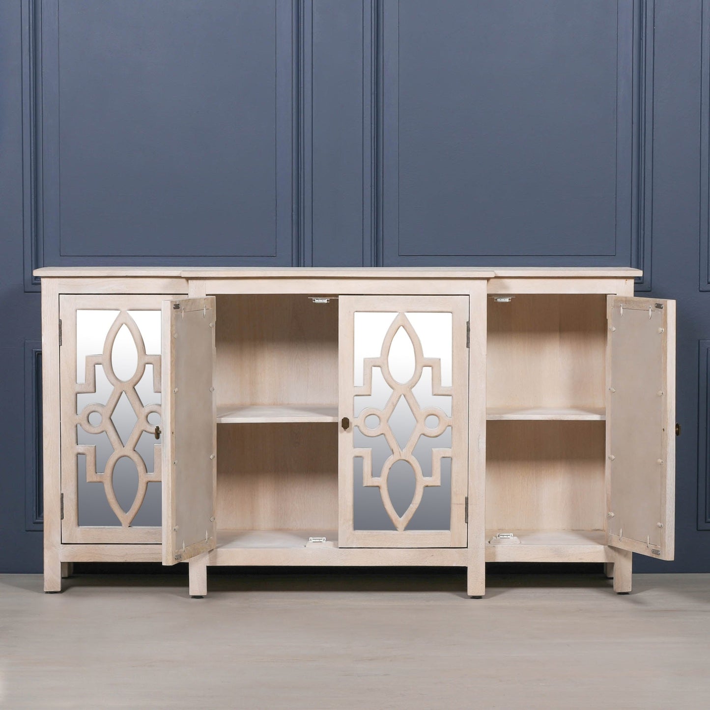 Wooden 4 Door Mirrored Breakfront Sideboard Buffets & Sideboards CasaFenix