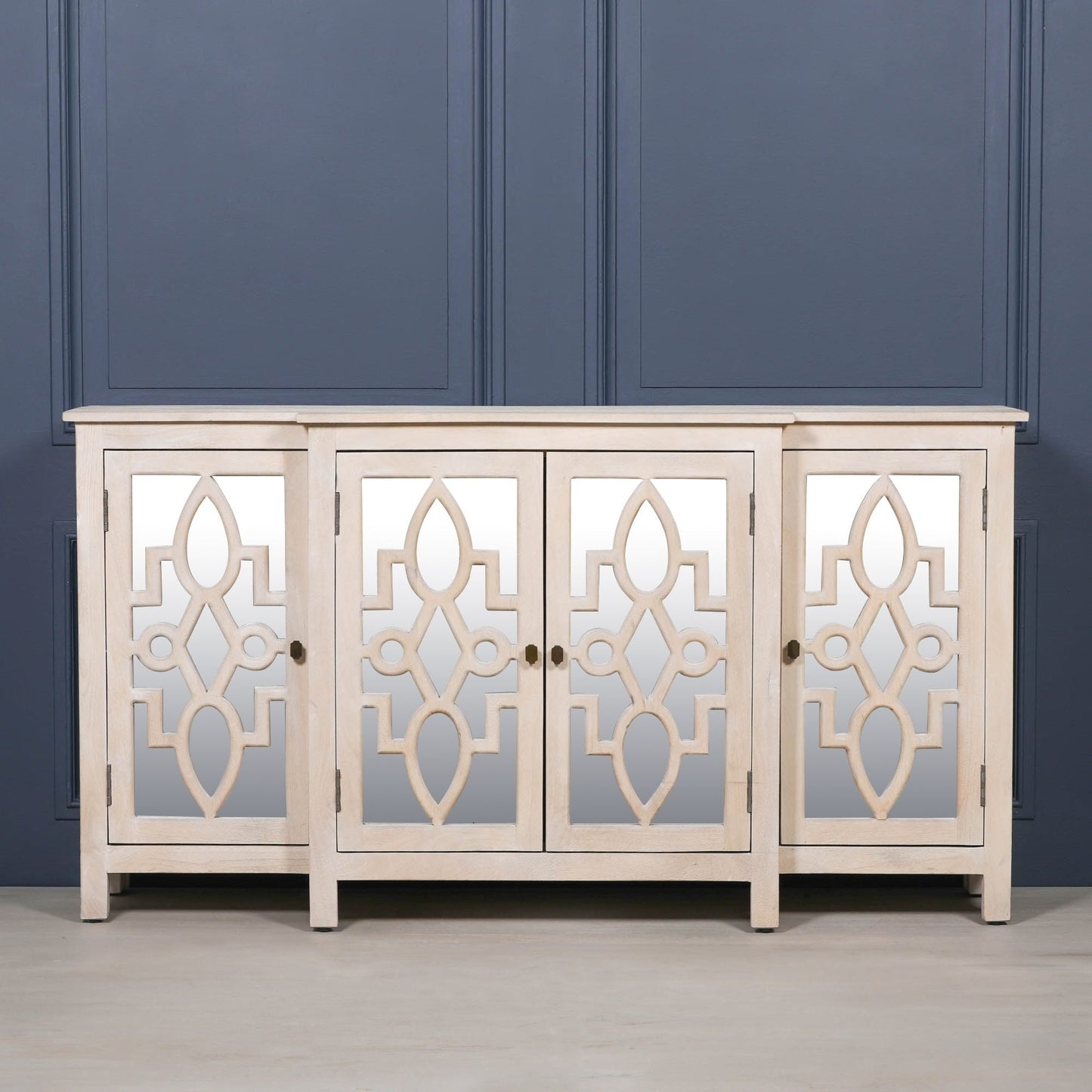 Wooden 4 Door Mirrored Breakfront Sideboard Buffets & Sideboards CasaFenix