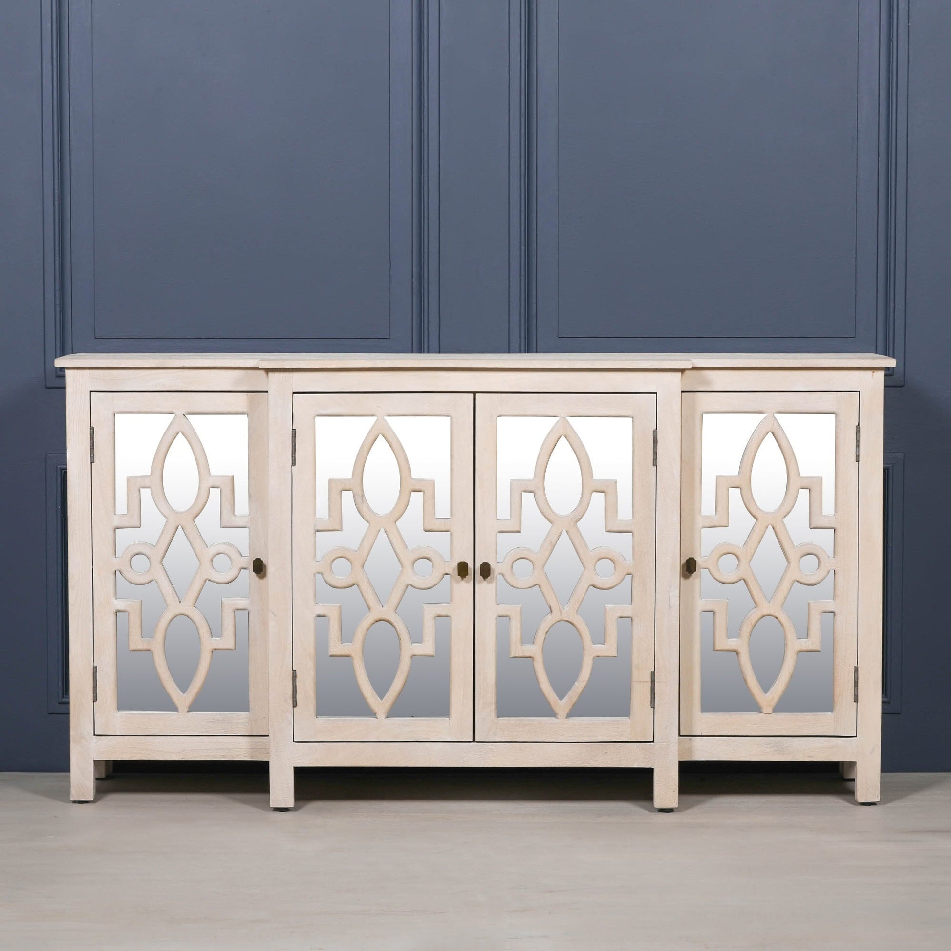Wooden 4 Door Mirrored Breakfront Sideboard Buffets & Sideboards CasaFenix