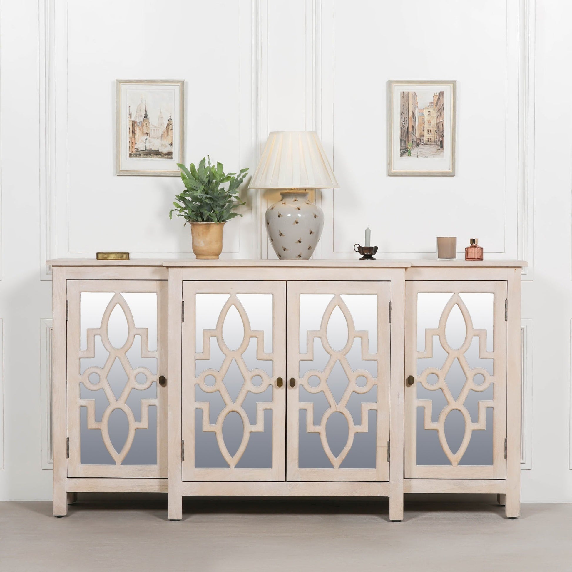 Wooden 4 Door Mirrored Breakfront Sideboard Buffets & Sideboards CasaFenix