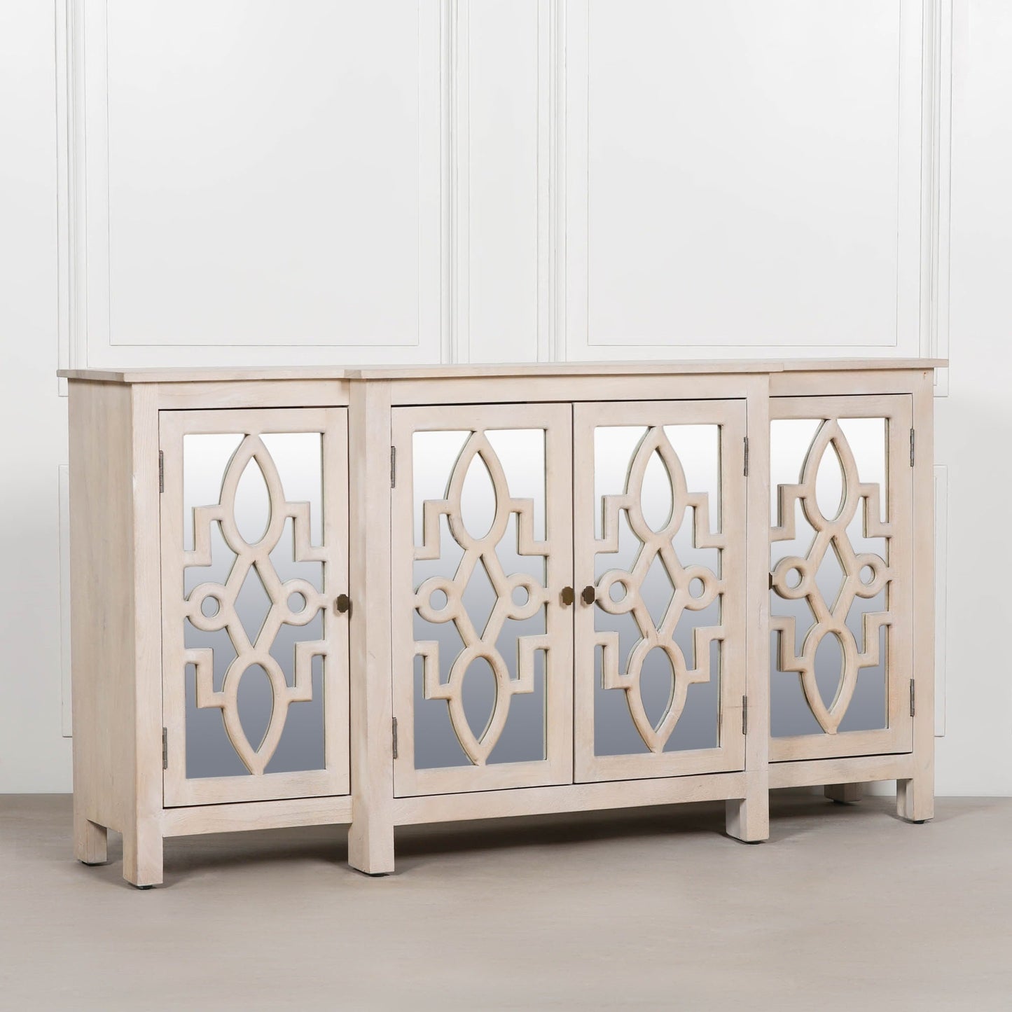 Wooden 4 Door Mirrored Breakfront Sideboard Buffets & Sideboards CasaFenix