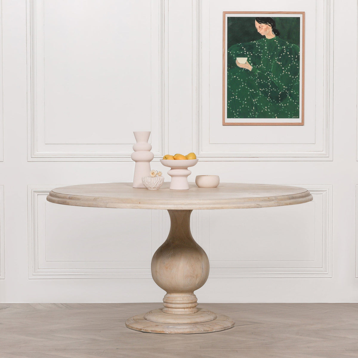 Blanche Bleached Mango Wood Round Dining Table 152cm Dining table CasaFenix
