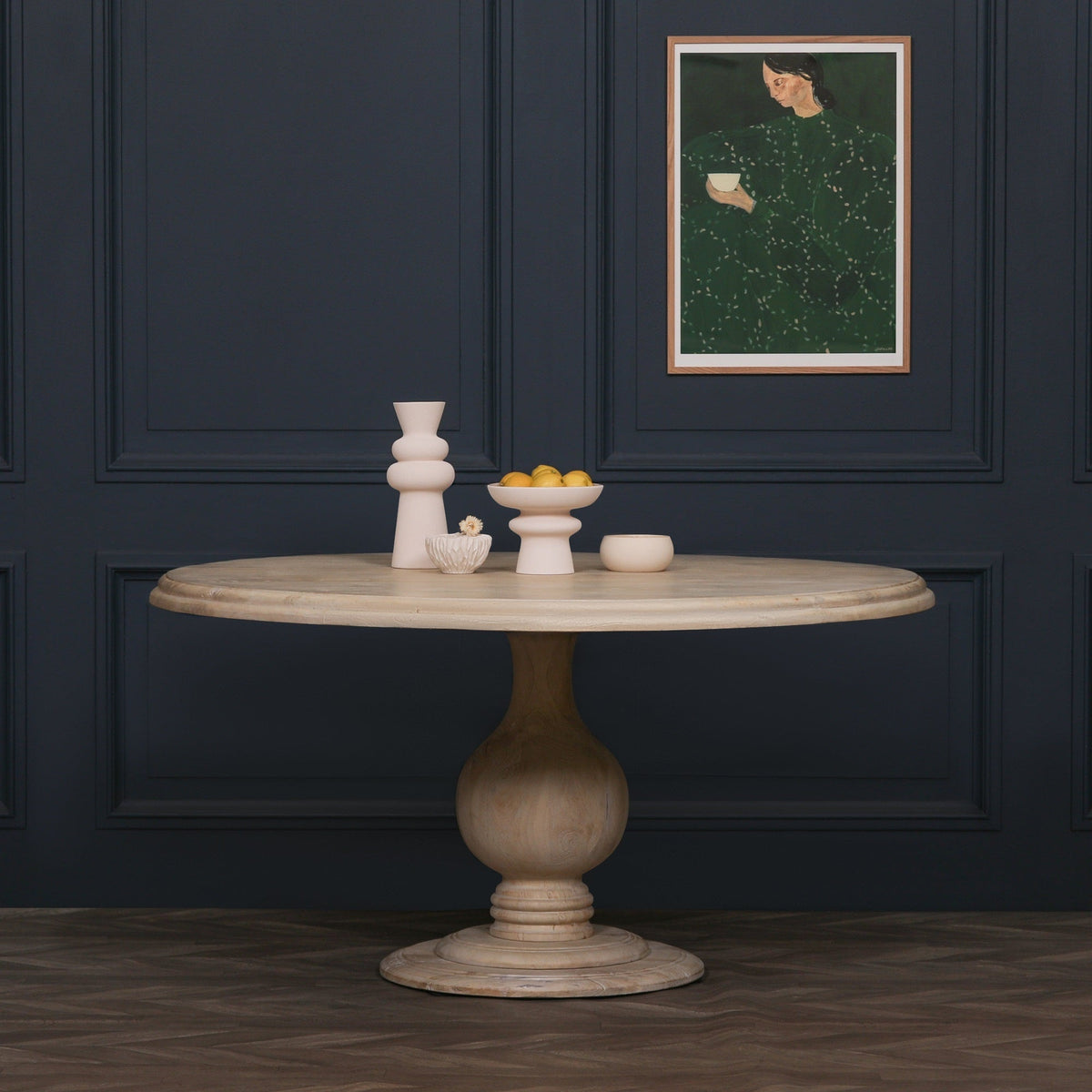 Blanche Bleached Mango Wood Round Dining Table 152cm Dining table CasaFenix