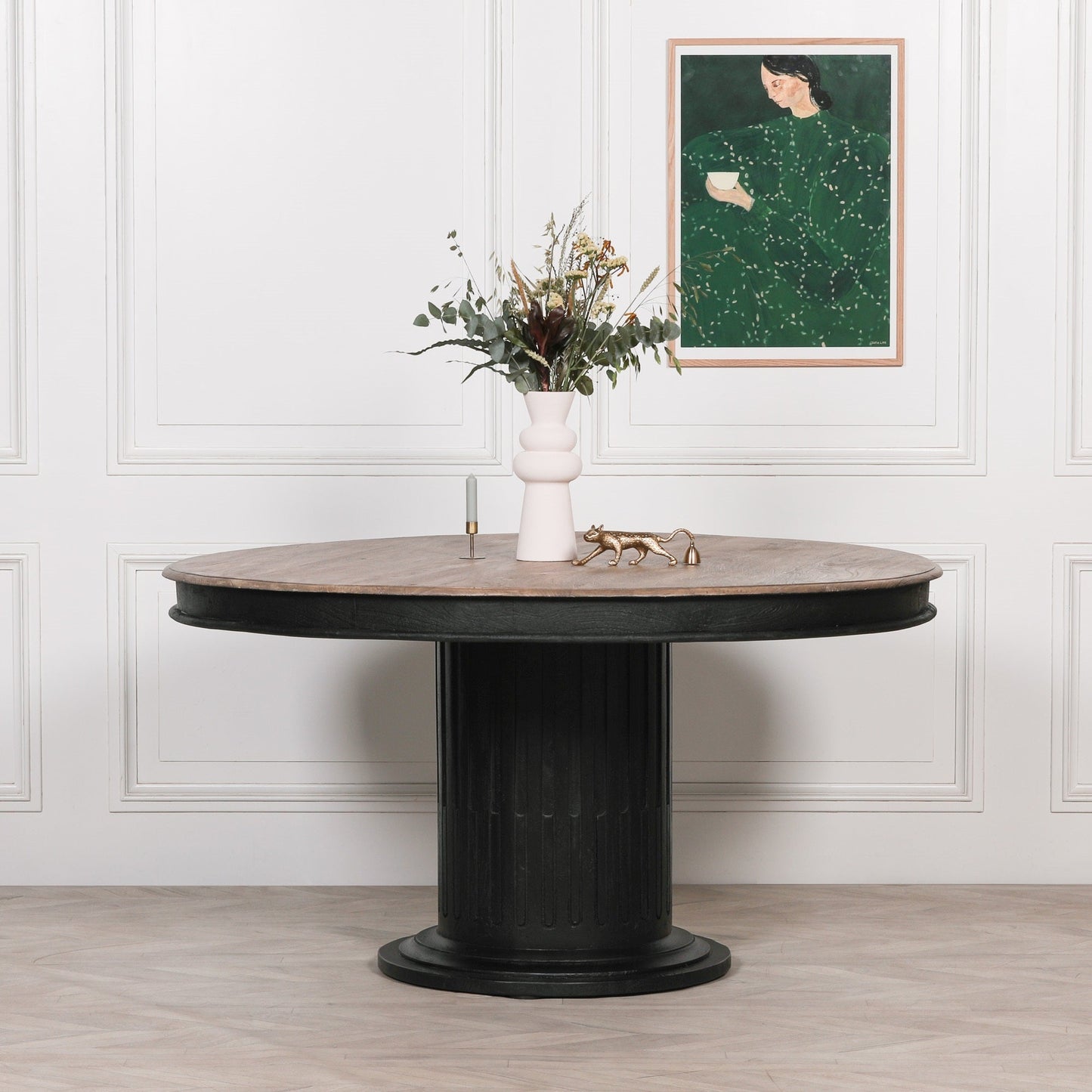 Black Wooden Round Column Dining Table Dining table CasaFenix