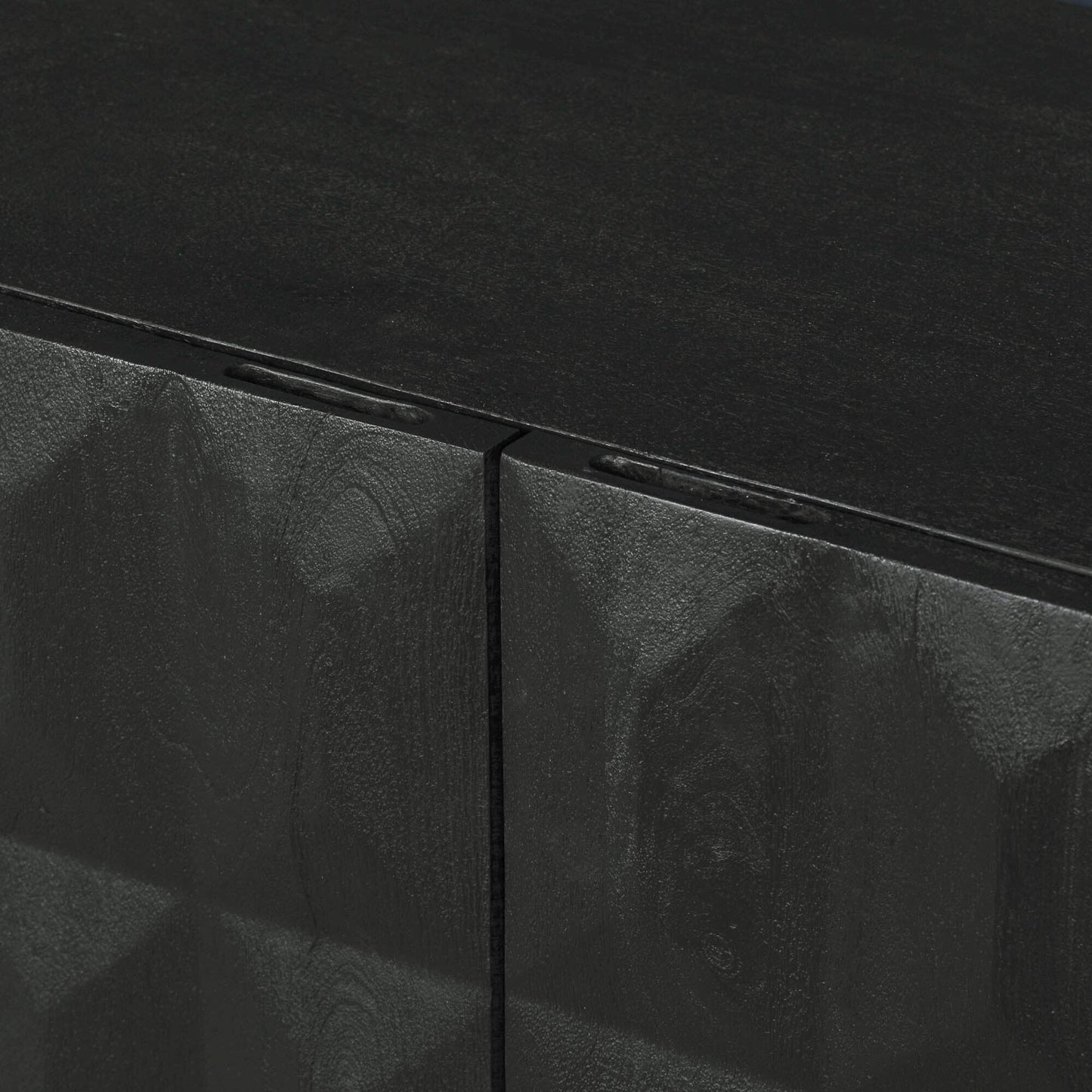 Black Mango Wood 4-Door Sideboard with Diamond-Pattern Doors & Gold Metal Base Buffets & Sideboards CasaFenix