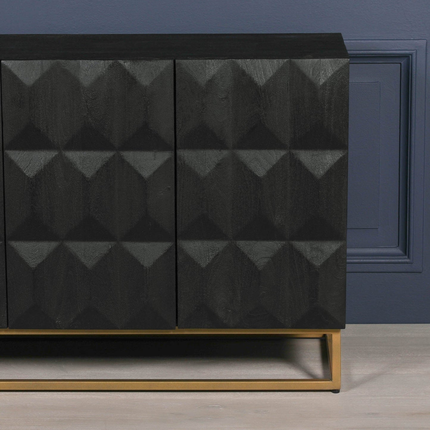 Black Mango Wood 4-Door Sideboard with Diamond-Pattern Doors & Gold Metal Base Buffets & Sideboards CasaFenix