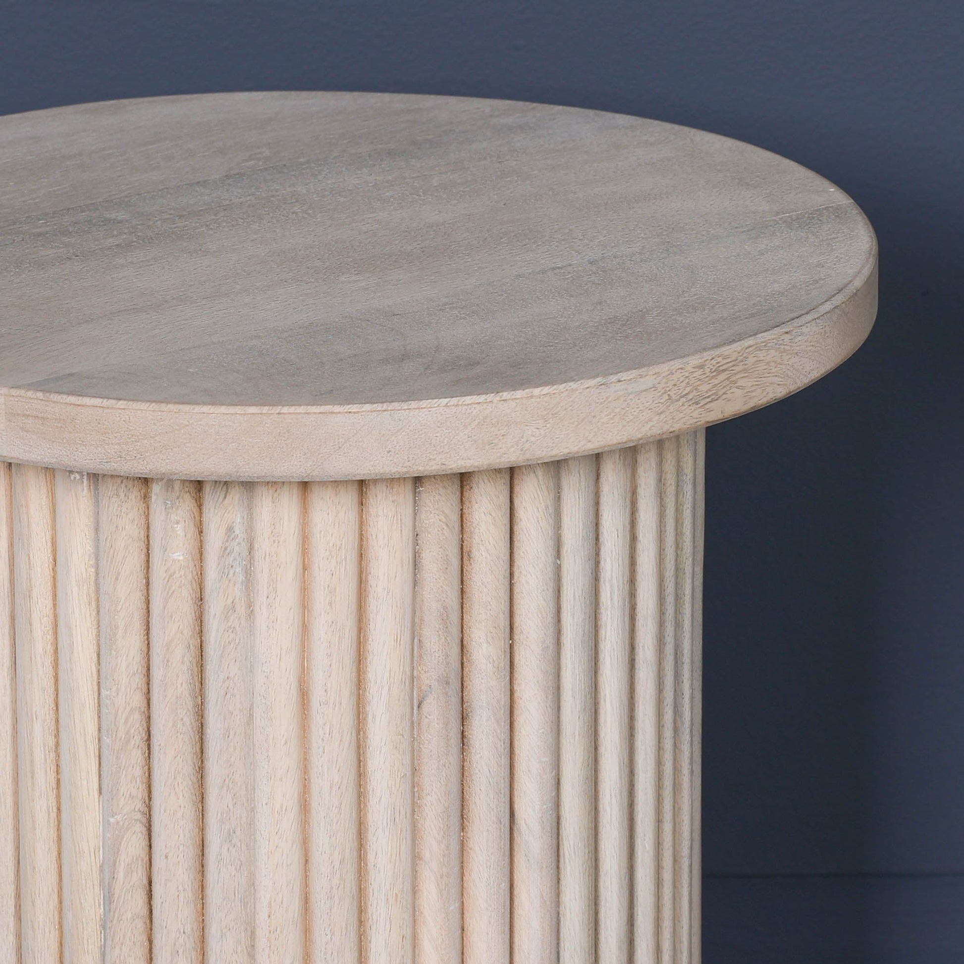 Ribbed Blanchie Wooden Round Side Occasional Table Console table CasaFenix