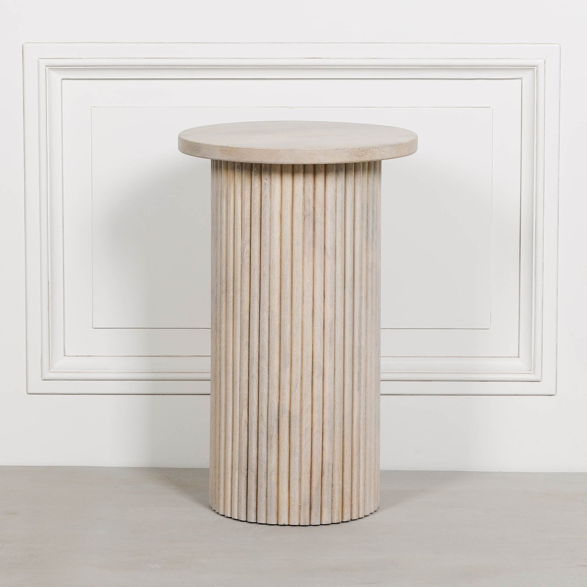 Ribbed Blanchie Wooden Round Side Occasional Table Console table CasaFenix