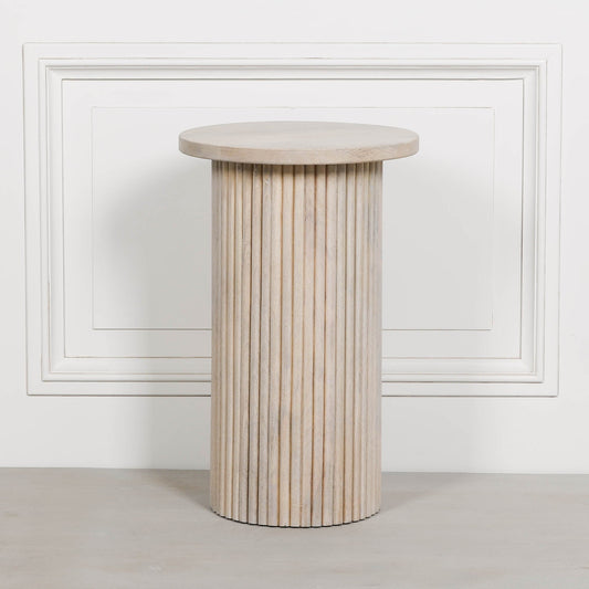 Ribbed Blanchie Wooden Round Side Occasional Table Console table CasaFenix