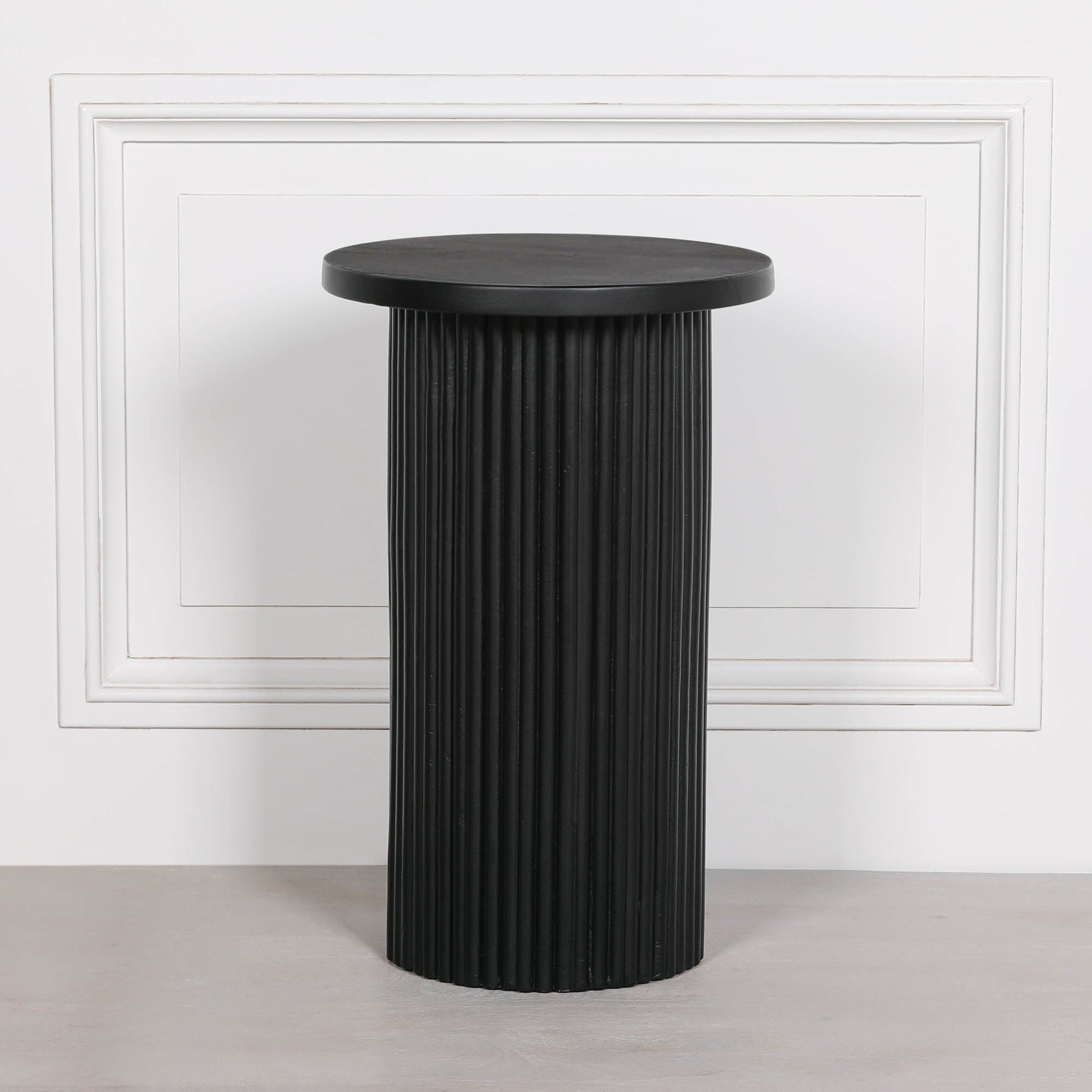 Ribbed Black Round Side Occasional Table  CasaFenix