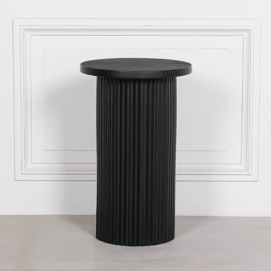 Ribbed Black Round Side Occasional Table  CasaFenix