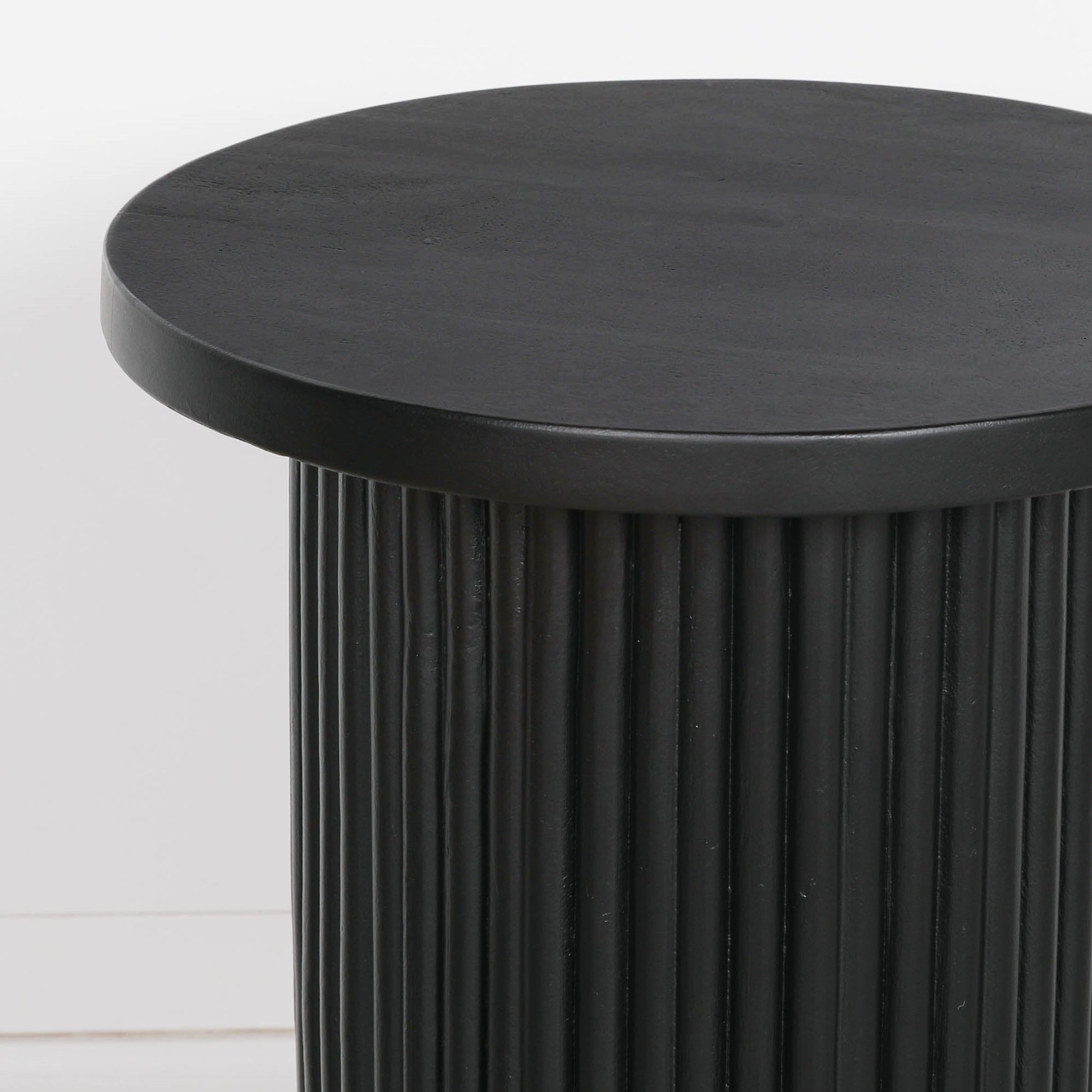 Ribbed Black Round Side Occasional Table  CasaFenix