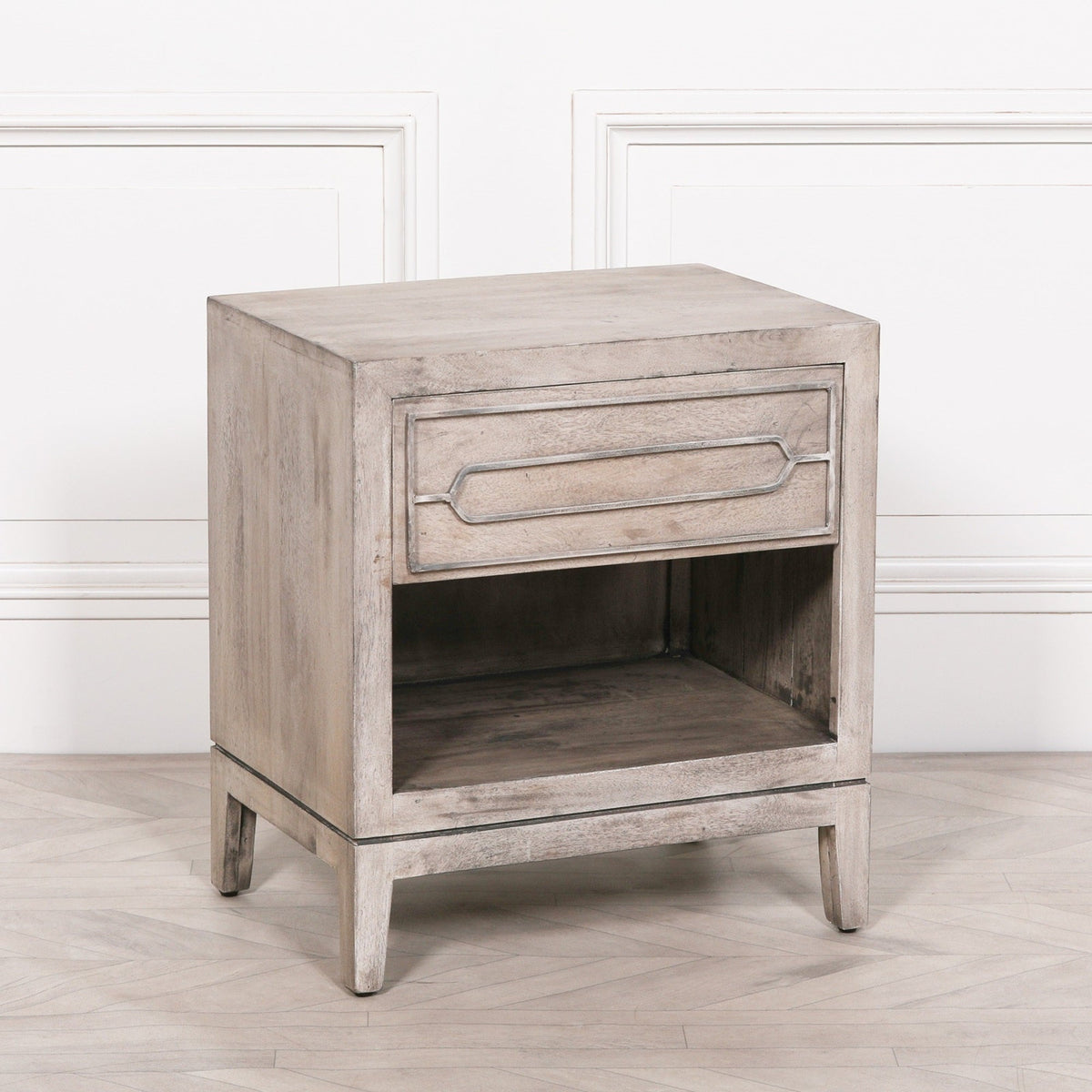Solid Mango Wood Bedside Table with Drawer and Open Shelf Bedside table / chest CasaFenix