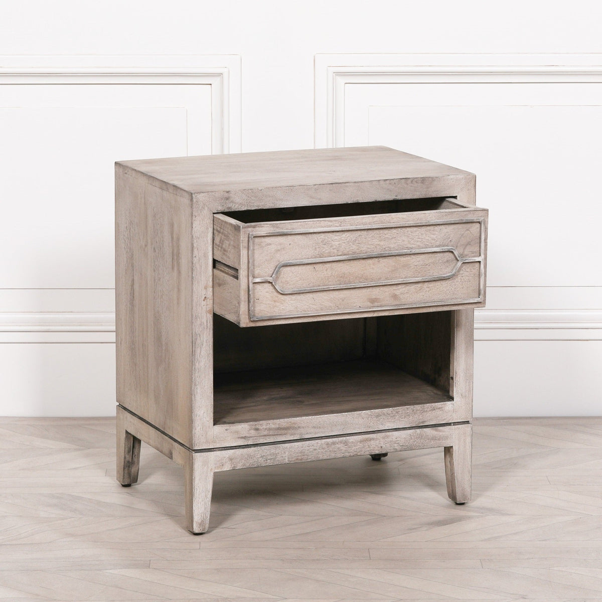 Solid Mango Wood Bedside Table with Drawer and Open Shelf Bedside table / chest CasaFenix