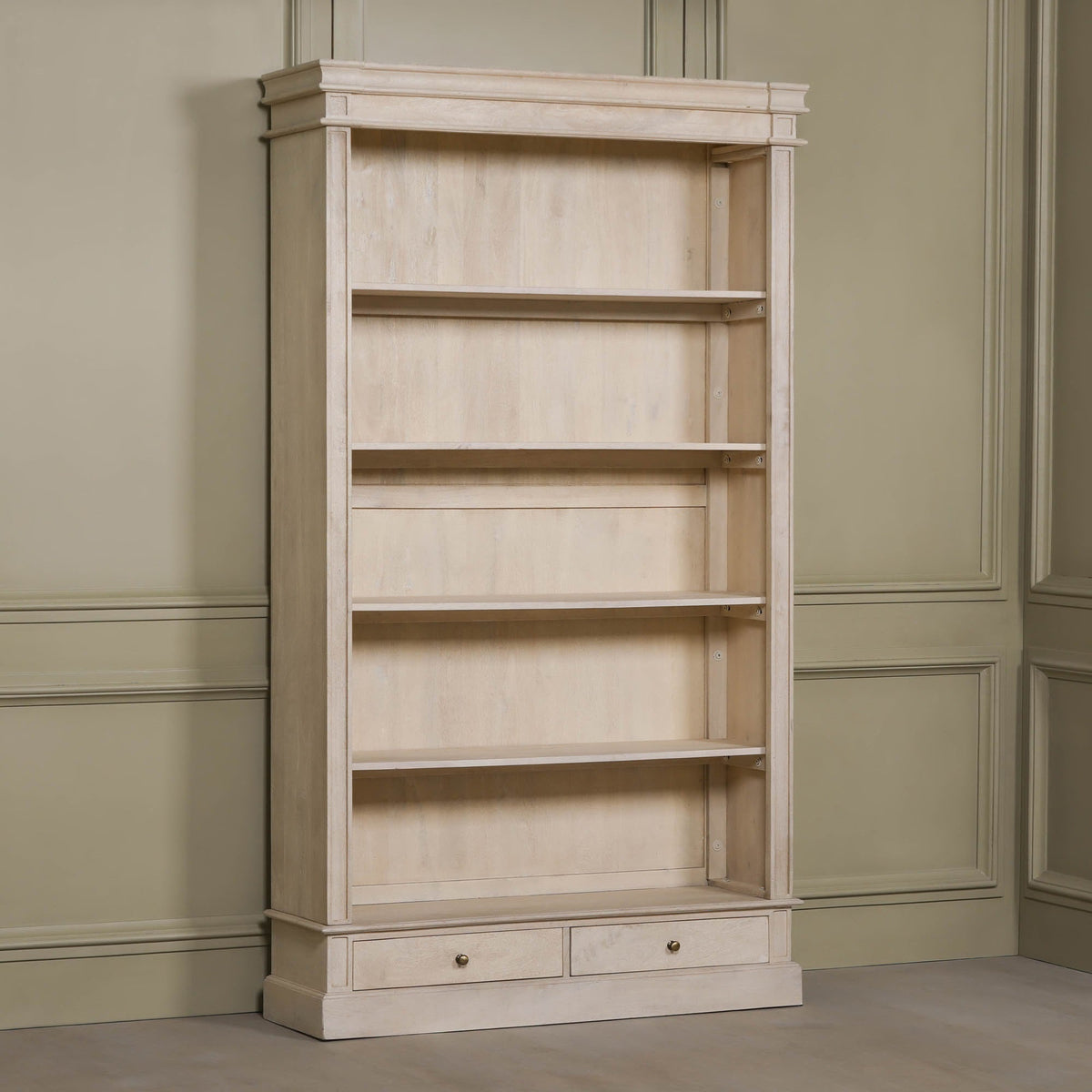 Blanche Mango Wood Open Bookcase with 4 Shelves and 2 Drawers 215cm Bookcase CasaFenix