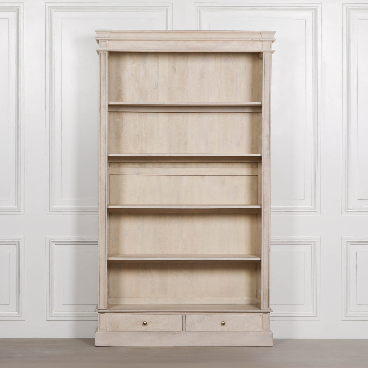 Blanche Mango Wood Open Bookcase with 4 Shelves and 2 Drawers 215cm Bookcase CasaFenix