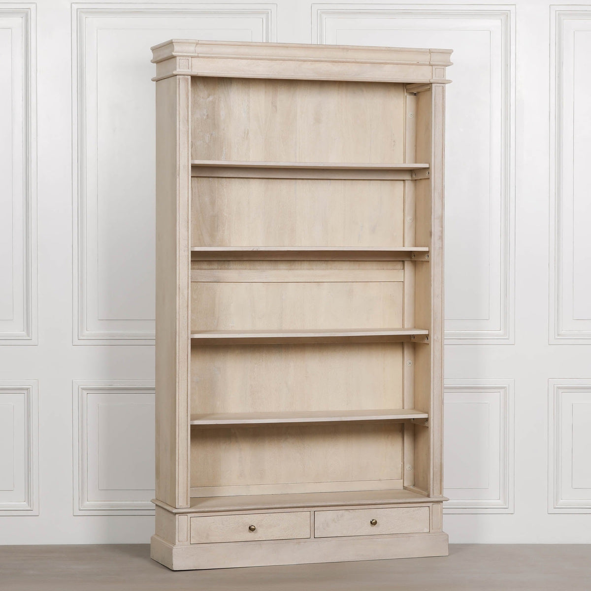 Blanche Mango Wood Open Bookcase with 4 Shelves and 2 Drawers 215cm Bookcase CasaFenix