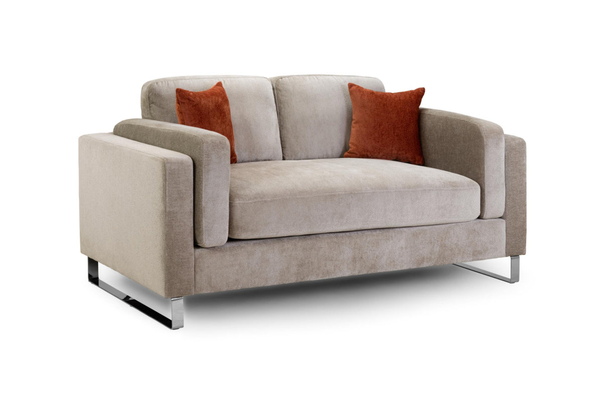 Kingston Chrome Legs Fabric Sofa in Beige or Grey. Available in 1, 2, 3 Seat and a Footstool Sofa CasaFenix