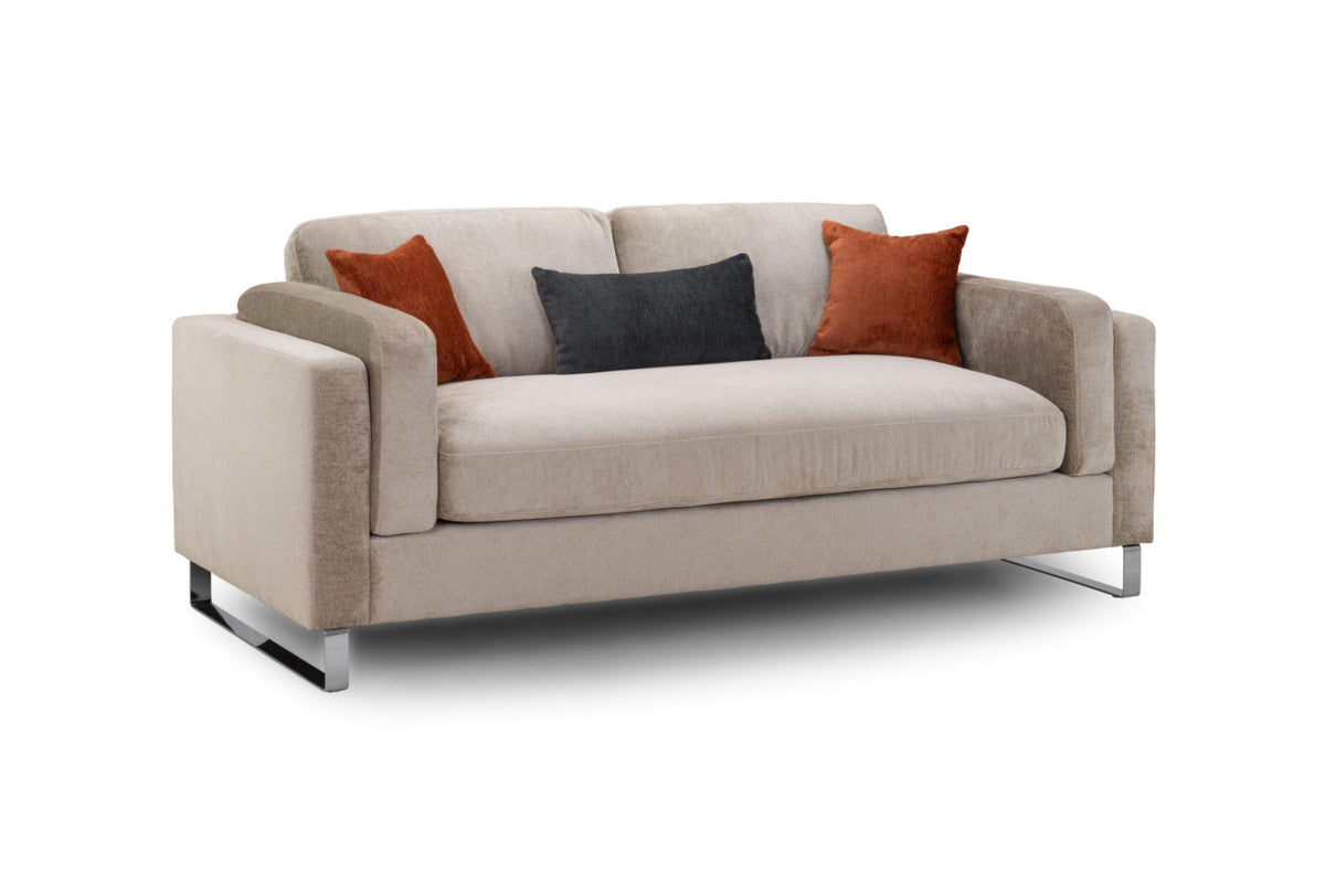 Kingston Chrome Legs Fabric Sofa in Beige or Grey. Available in 1, 2, 3 Seat and a Footstool Sofa CasaFenix