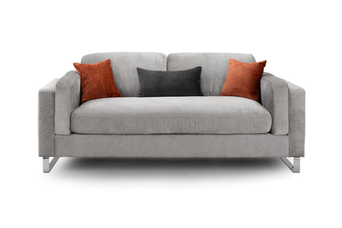 Kingston Chrome Legs Fabric Sofa in Beige or Grey. Available in 1, 2, 3 Seat and a Footstool Sofa CasaFenix