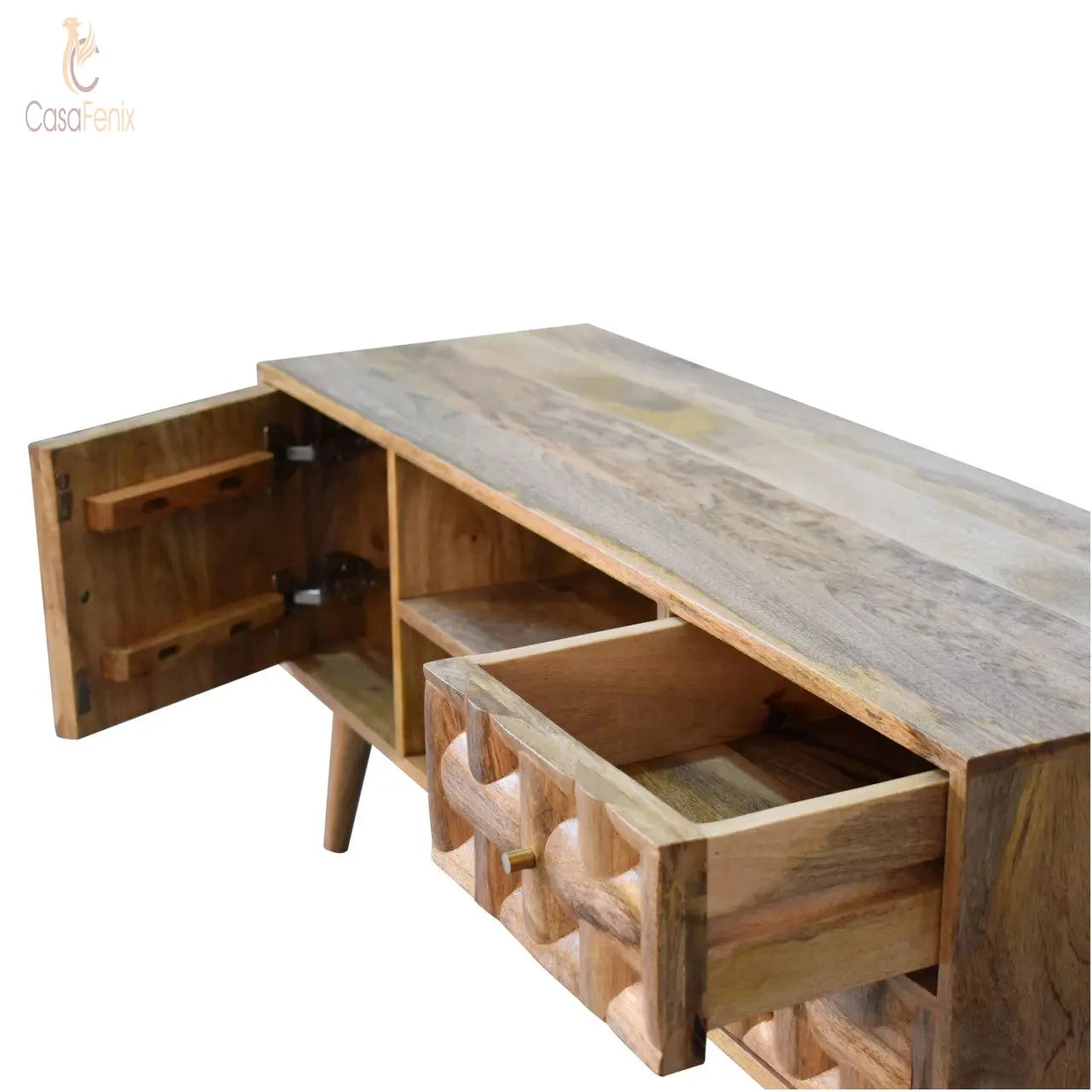 Kita Media Unit 2 Drawer 1 Door TV Cabinet Mango Wood Stand - CasaFenix