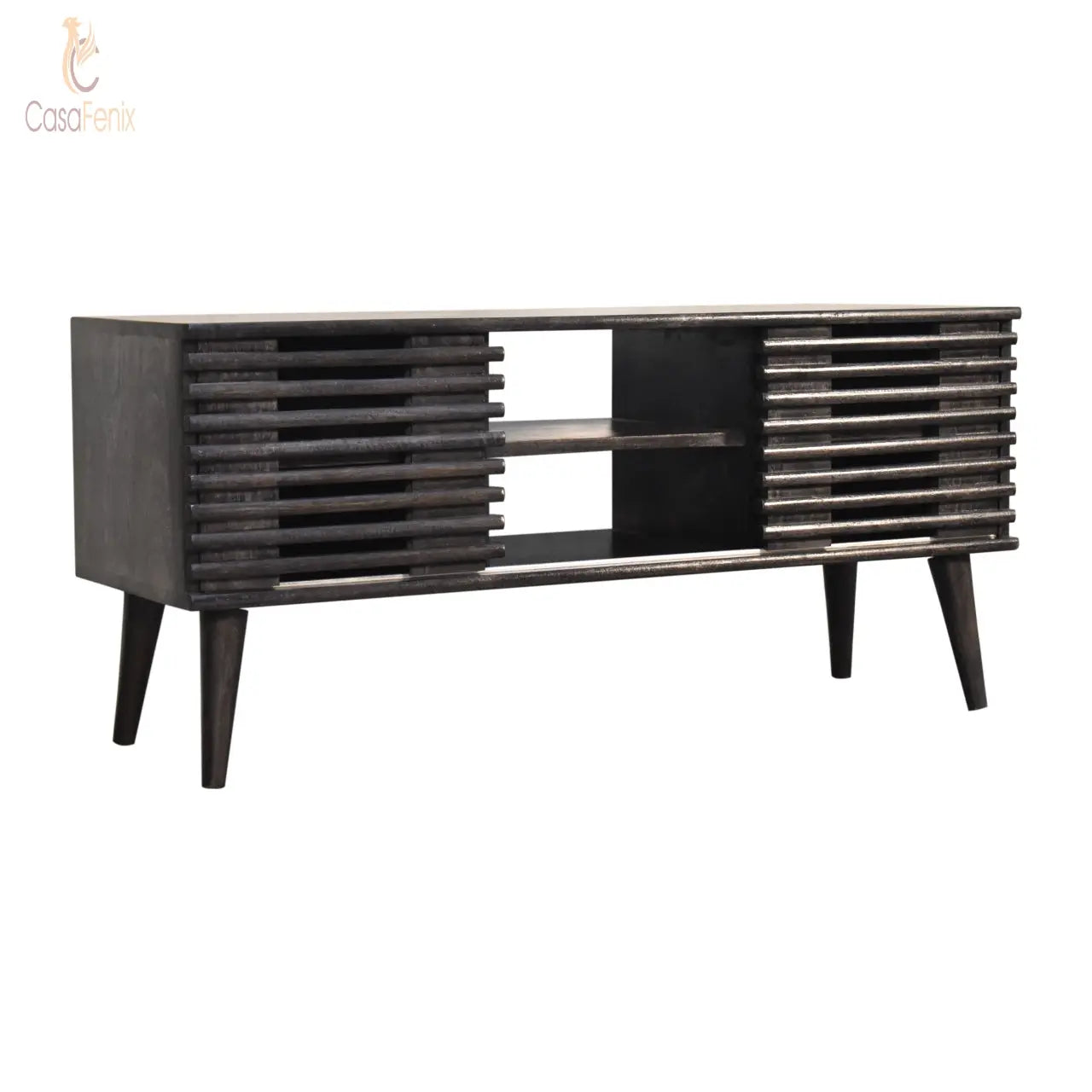 Kobe Media Unit Black Ash Finished Solid Mango Wood TV Stand Nordic - CasaFenix