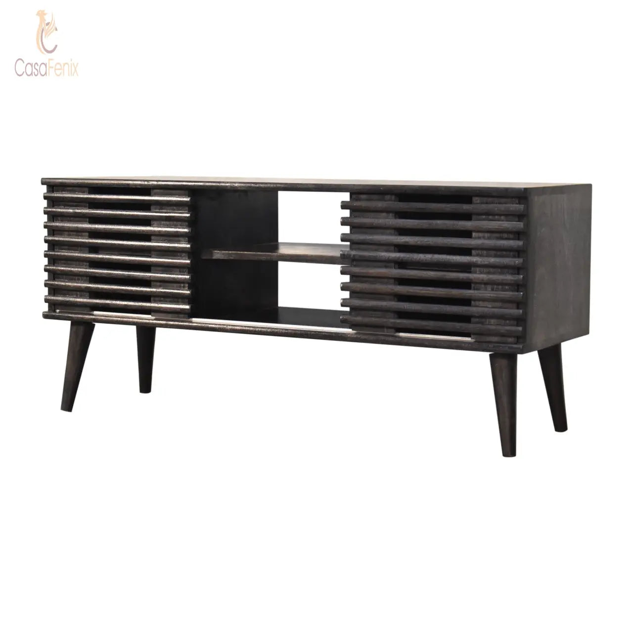 Kobe Media Unit Black Ash Finished Solid Mango Wood TV Stand Nordic - CasaFenix