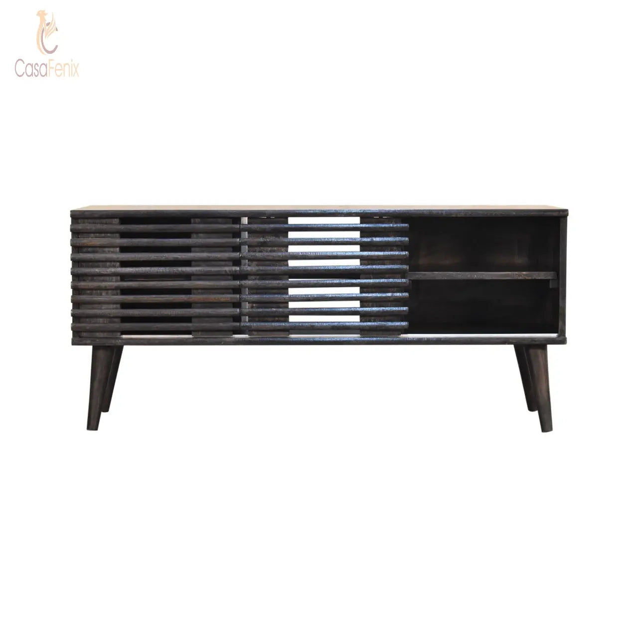 Kobe Media Unit Black Ash Finished Solid Mango Wood TV Stand Nordic - CasaFenix