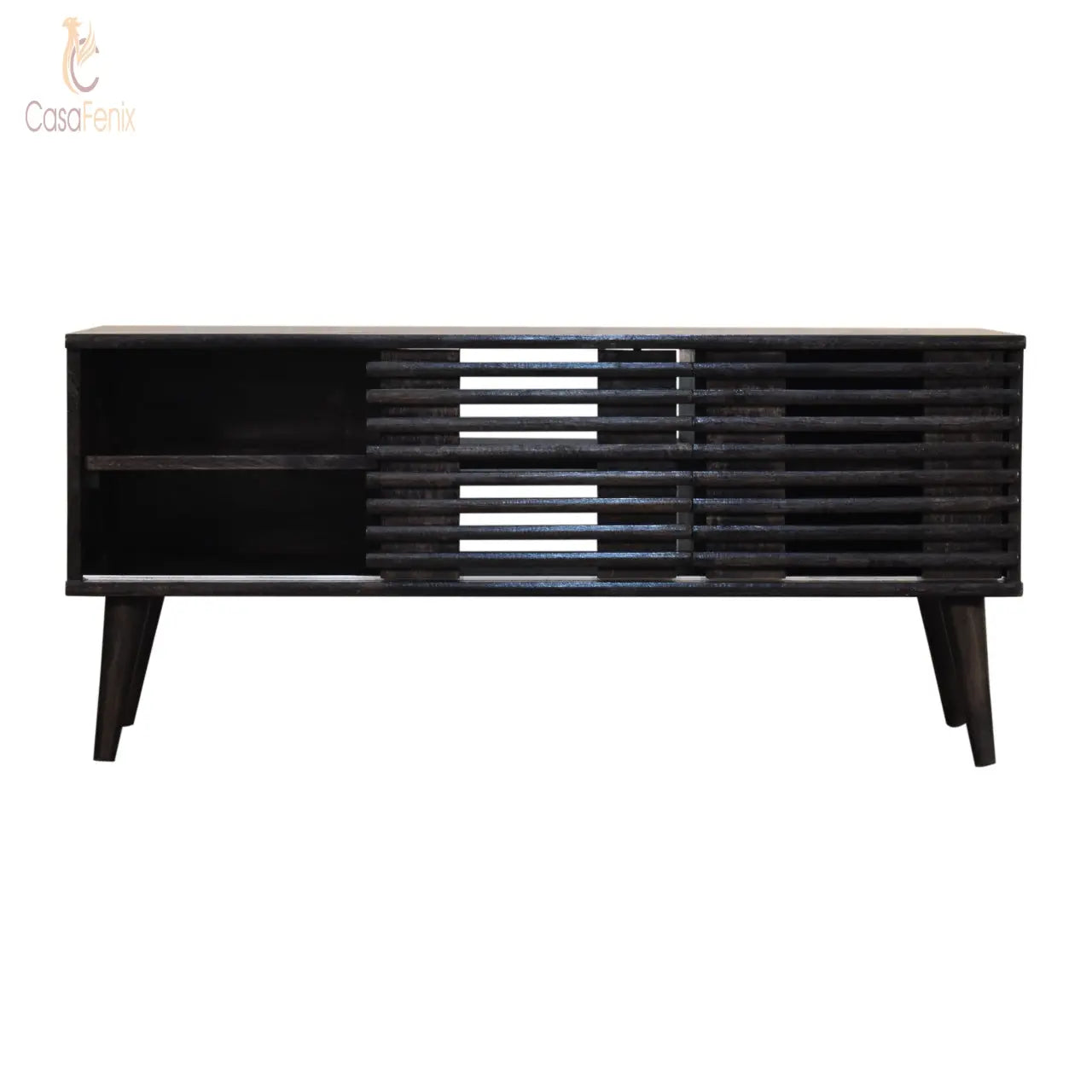 Kobe Media Unit Black Ash Finished Solid Mango Wood TV Stand Nordic - CasaFenix